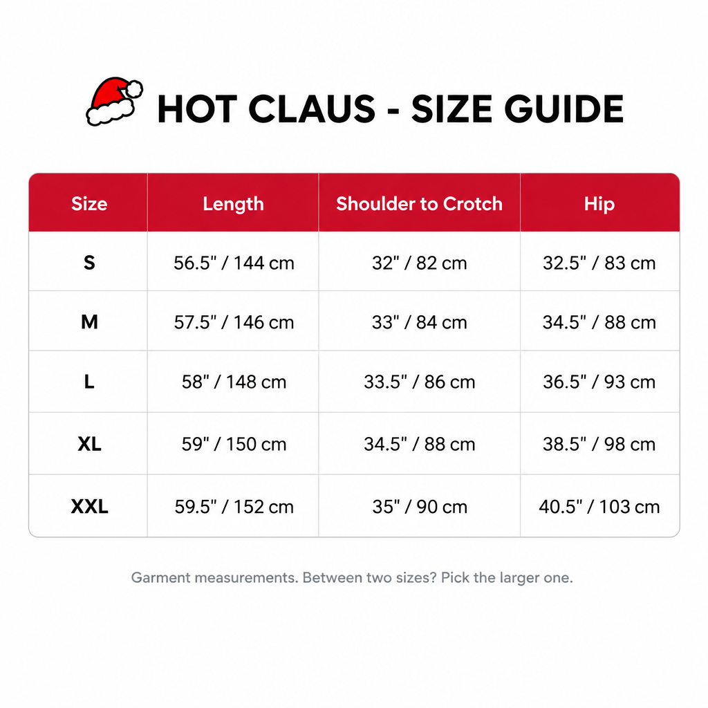 Hot Claus size guide