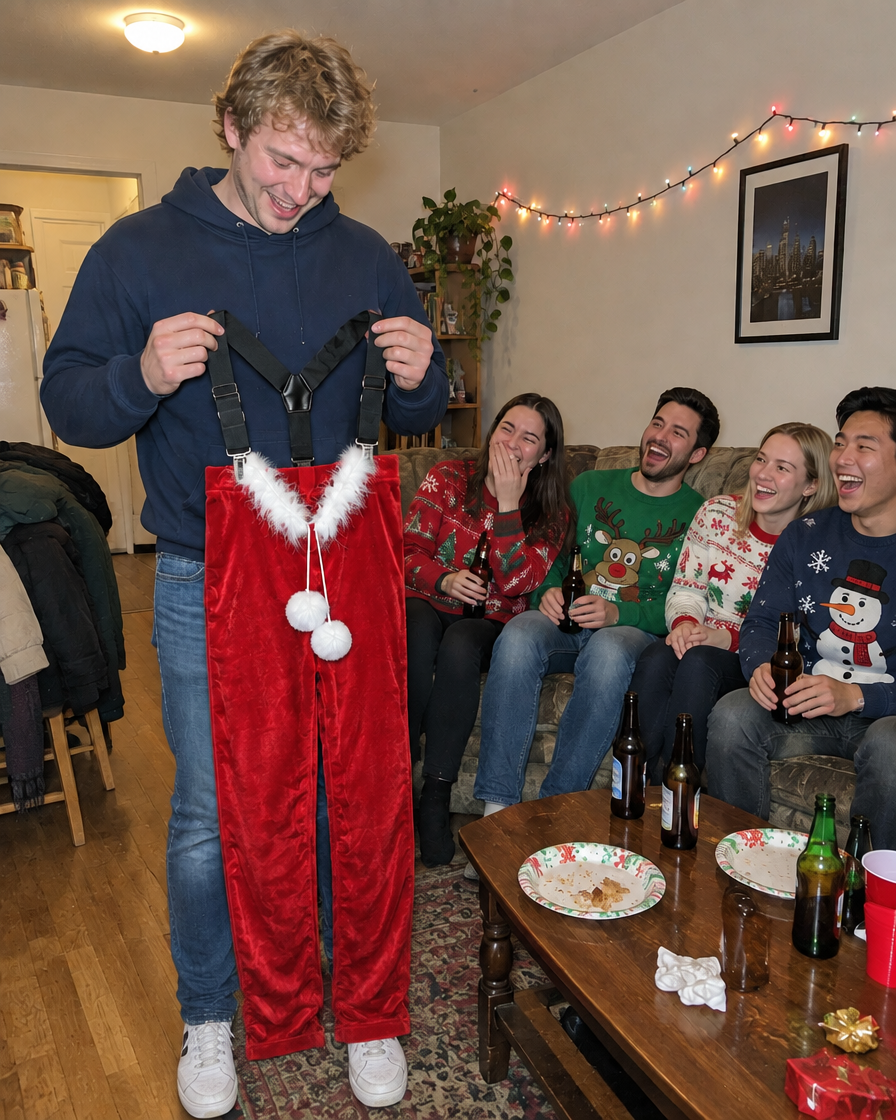 Hot Claus Santa Suit at a white elephant gift exchange